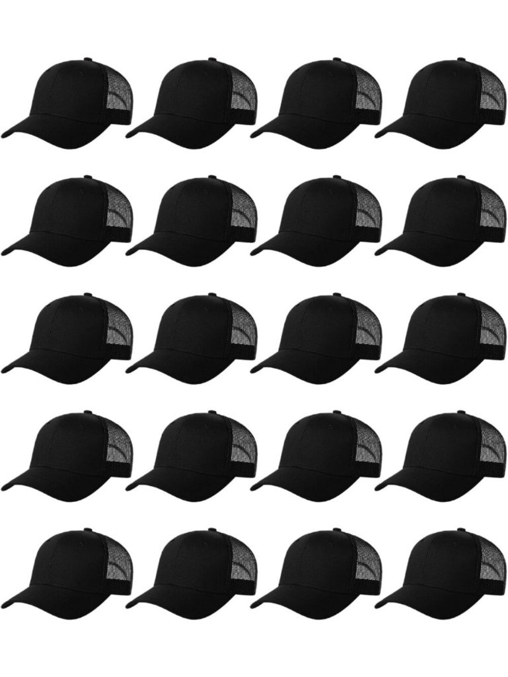 20 Pack Adjustable Blank Trucker Hats - Wholesale Baseball Caps for Men & Women